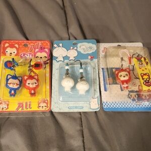 Cute Anime Character Keychains Phone Charms Set - Blue, Red, White